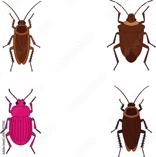 Cockroach Icon Set with Different Insect Styles for Pest Control Hygiene Awareness Infestation Warning and Household Sanitation Illustration Collection