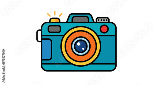 Teal colored digital photo camera.