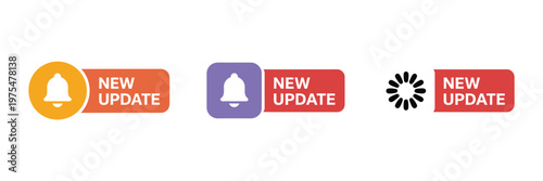 New update alert, loading, and notification symbols for apps and software, modern clean vector design