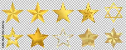 Decorative Gold Star Shapes Transparent Background Premium Elements