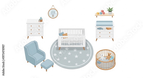 Charming Nursery Room with Crib, Armchair, and Changing Table in Pixel Art Style.