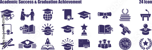 Focused compilation of academic success and graduation achievement icons for educational projects