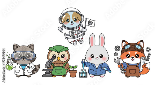 Cartoon animals in space suits.