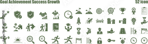 Motivational vector icons illustrating goal achievement, personal growth, success journeys, and strategic progress in life