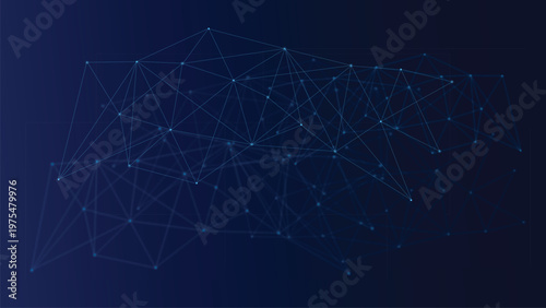 Abstract technology network background, connected dots and lines mesh, digital data communication grid with glowing nodes, futuristic blue tech design for ai, blockchain, web, business presentation