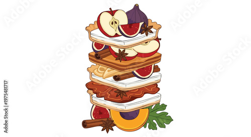 Tall stacked burger tower with multiple delicious layers.