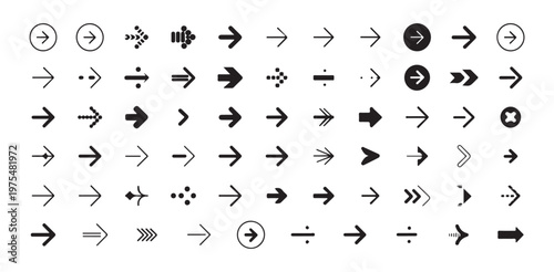 Collection of many black arrows pointing right and left on white background for web and graphic design
