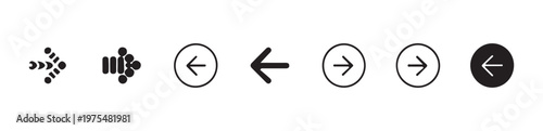 Set of various black arrow icons pointing right and left isolated on white background for web design