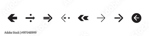 Different styles of black arrow icons pointing left and right on white background for interface design