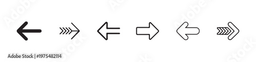 Collection of various arrow icons and symbols representing direction movement and navigation on white background