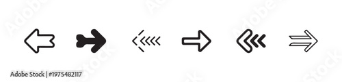 Variety of arrow icons and pointers for direction movement and navigation graphic elements on white background