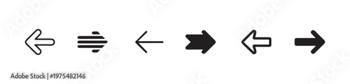 Assortment of arrow icons and symbols indicating direction movement and navigation on white background
