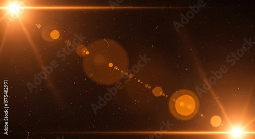 Fiery Orange Lens Flare Effect With Sparkling Stars And Dust Particles On Dark Background