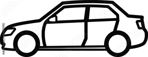 Simple Line Art Sedan Car Icon - Side View Silhouette