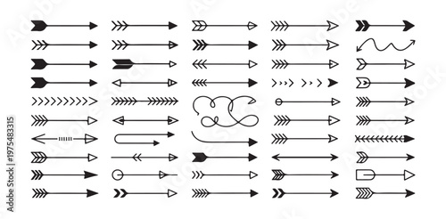 large collection of diverse arrow styles and shapes for design and directional indication isolated on white background
