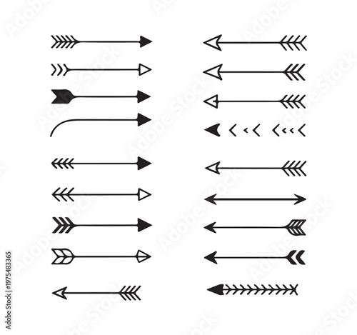 Various stylized arrow icons and symbols for graphic design, vector set on white background