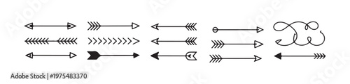 Collection of hand drawn doodle arrows and swishes isolated on white background, arrow illustration