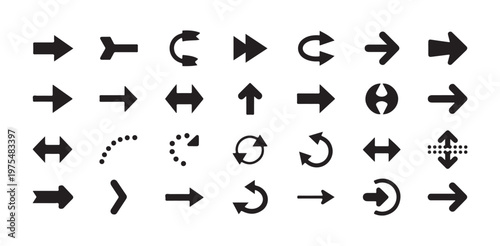 Modern arrow icons and symbols for web and application design, collection of vector shapes
