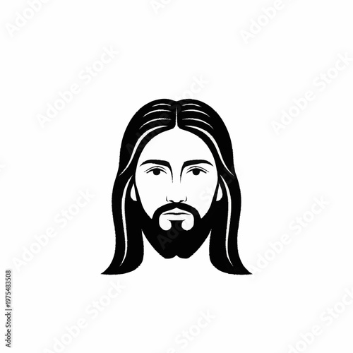 Jesus Christ face icon with long hair and beard.