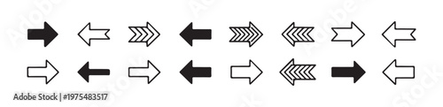 Assorted arrow icon styles in black and white offering diverse directional and navigation options