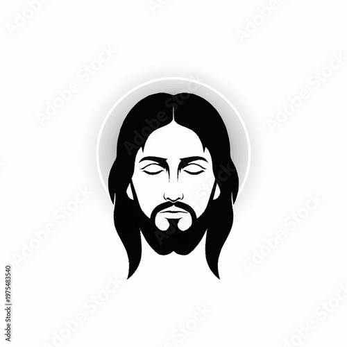 Jesus Christ portrait with closed eyes and halo.