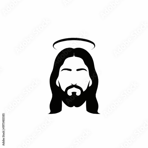Minimalist Jesus Christ face with halo vector illustration.