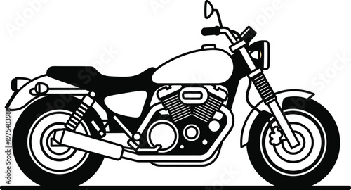 Classic Motorcycle Line Art Illustration