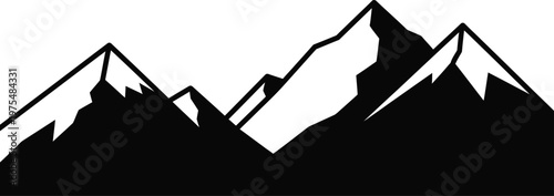 Black silhouette of mountain range peaks against white background