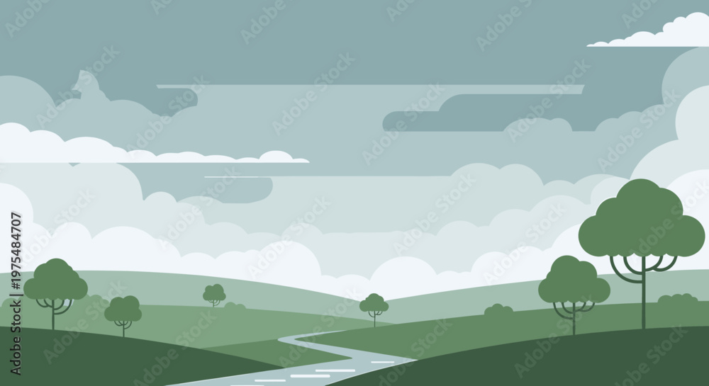 Obraz premium A calming and peaceful illustration of a forest scene, ideal for conveying tranquility, growth, or natural beauty in marketing materials or website de