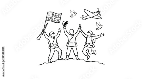 Victory Celebration Soldiers with British Flag