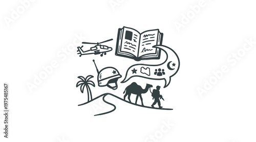 Conceptual Doodle Depicting Military History and Travel