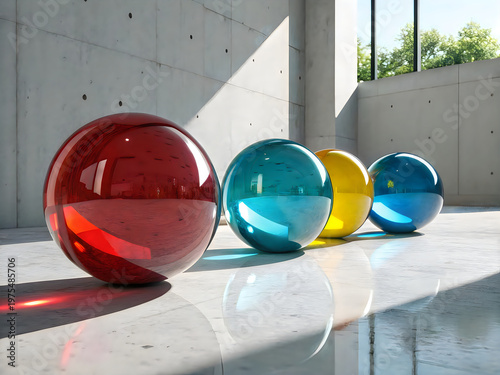 Four glass balls on a white surface