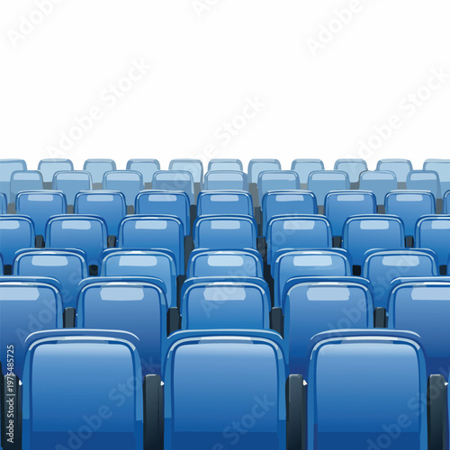 Rows of empty blue seats against white background graphic vector illustration
