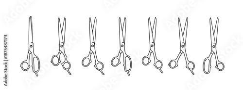 Collection of hair clipper and scissors icons in thin line style for salon and barber shop service branding