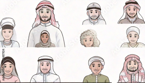 Diverse portraits of Middle Eastern individuals in traditional attire.