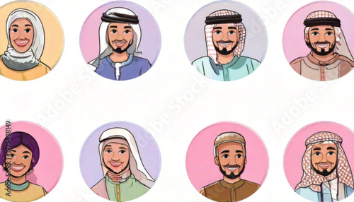 Diverse portraits of people from the Middle East, showcasing cultural attire and expressions.