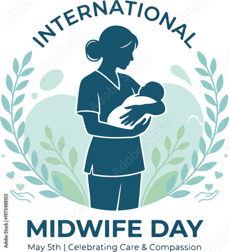  May 5th International Midwives Day Minimalist Blue Silhouette Design with Wreath Digital Download 2026 