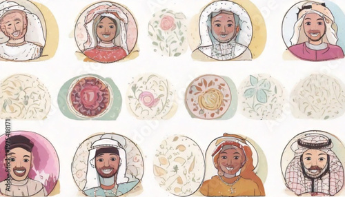 Diverse portraits of people in traditional attire, cultural representation.