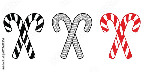 Three Candy Canes in Different Styles on White Background illustration vector