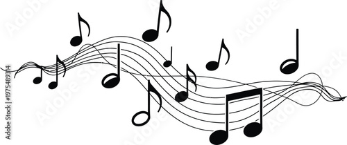 Minimalist floating musical notes icon drifting like smoke waves smooth flow reggae rhythm music vector illustration modern black white background design International Reggae Day