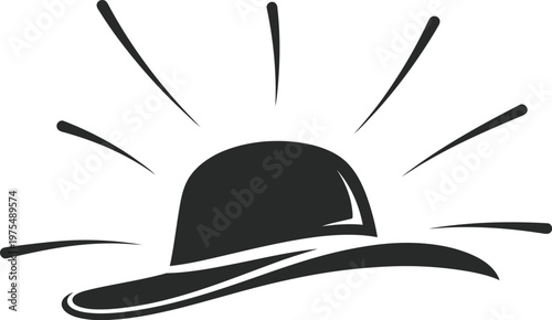 Minimalist hat silhouette icon with flowing rhythm lines reggae style music vector illustration modern black white background design International Reggae Day celebration tropical vibe