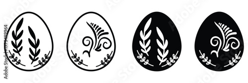 Collation of ester eggs icon set. Spring ester black and white. Contains as egg, decoration, chicken egg, celebration and more.  Easter eggs decorated with black and white color.  eps 10.