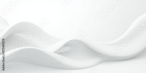 A smooth white abstract background features soft silk waves and blue curves, creating a light satin texture and wavy fabric pattern for a modern vector wallpaper design