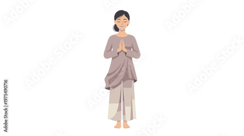 Woman in traditional Thai clothing standing.