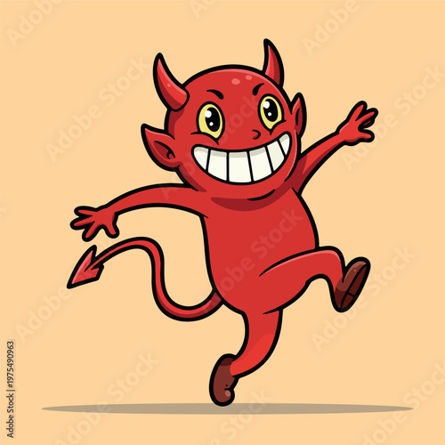 Playful red imp celebrates life with glee