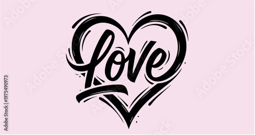 Bold Brush-Style "Love" Typography with Artistic Calligraphic Heart Frame
