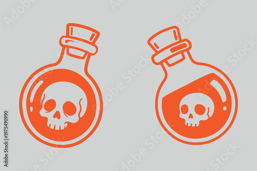 Two orange potion bottles with skull symbols inside