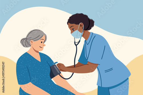 Healthcare Worker Checking Vital Signs Vect