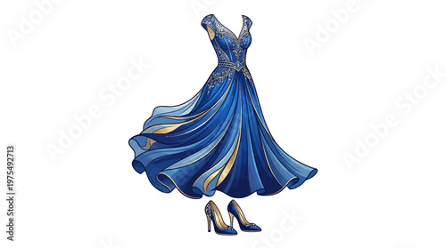 Woman Wearing Blue Dress and Heels.