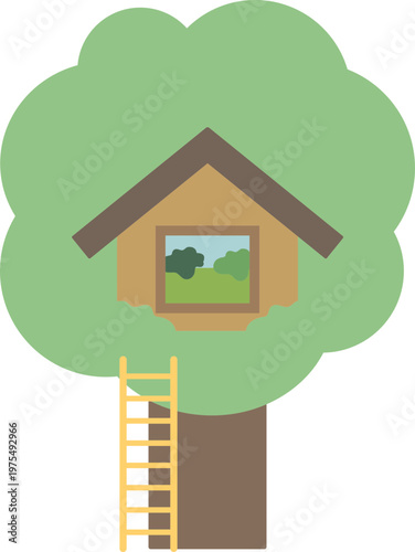 심플한 나무 위의 집과 사다리